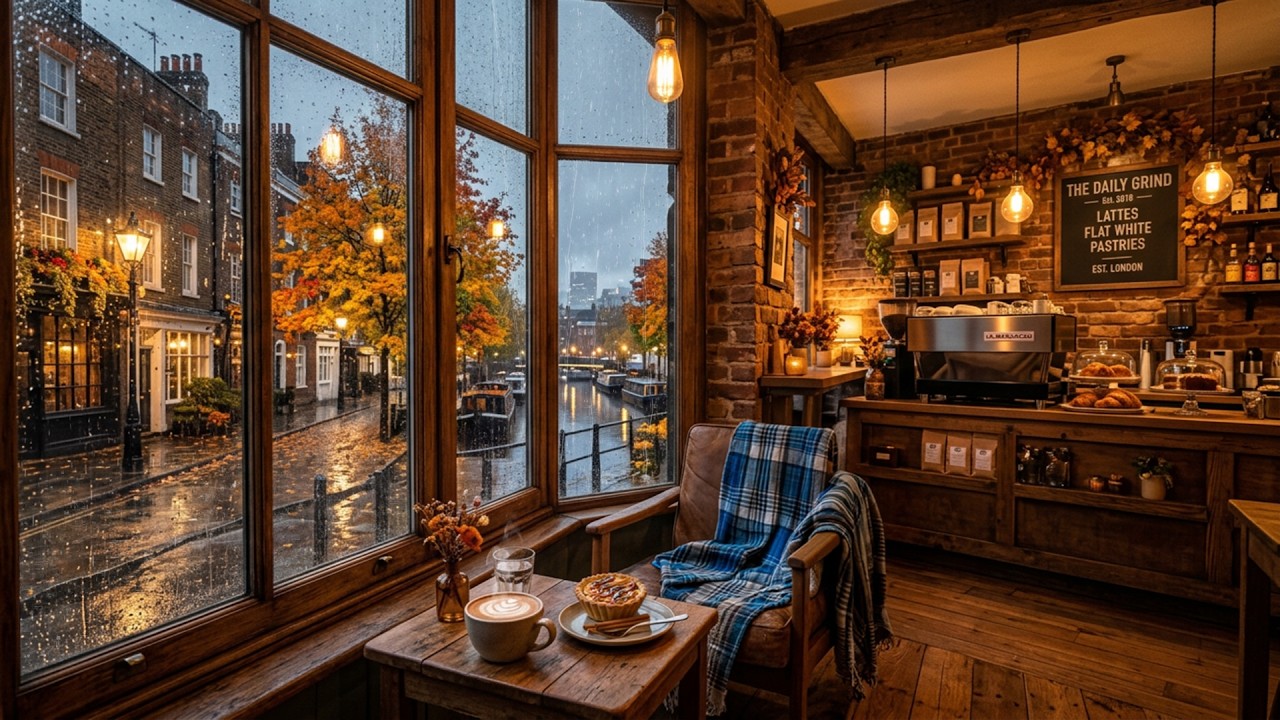 Unwind with Rainy Morning Vibes 🍂 Autumn Coffee Shop Ambience & Relaxing Jazz Instrumental Music