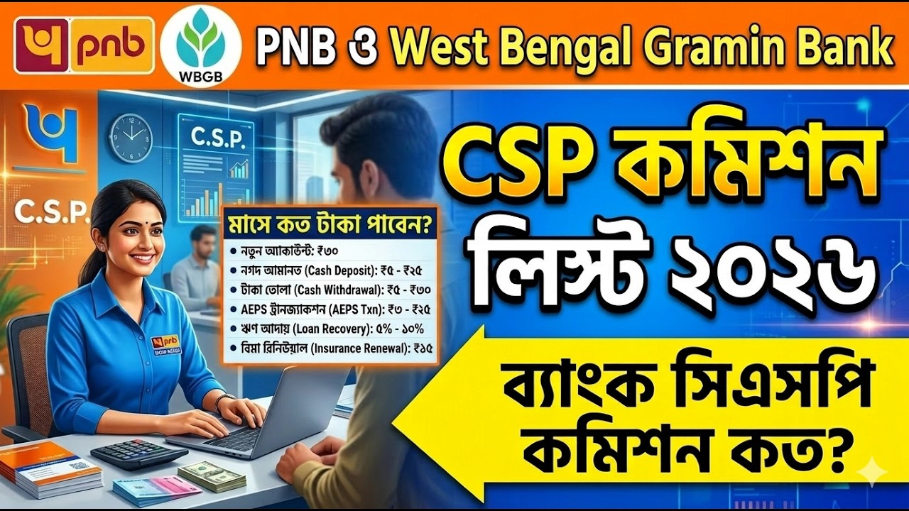 PNB & West Bengal Gramin Bank CSP Commission List 2026 | ব্যাংক সিএসপি কমিশন কত?