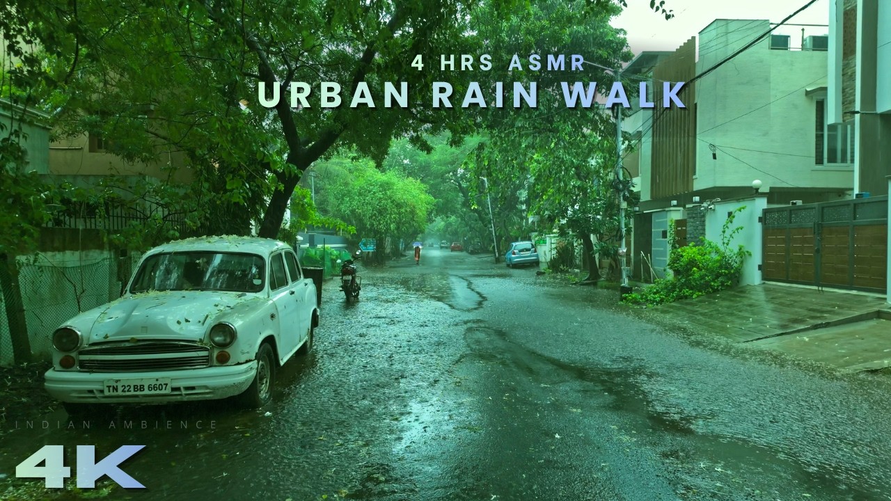 4K Urban Rain Walk 🌧️ | Rain Sounds for Deep Sleep & Focus | ASMR Rain Walks Compilation