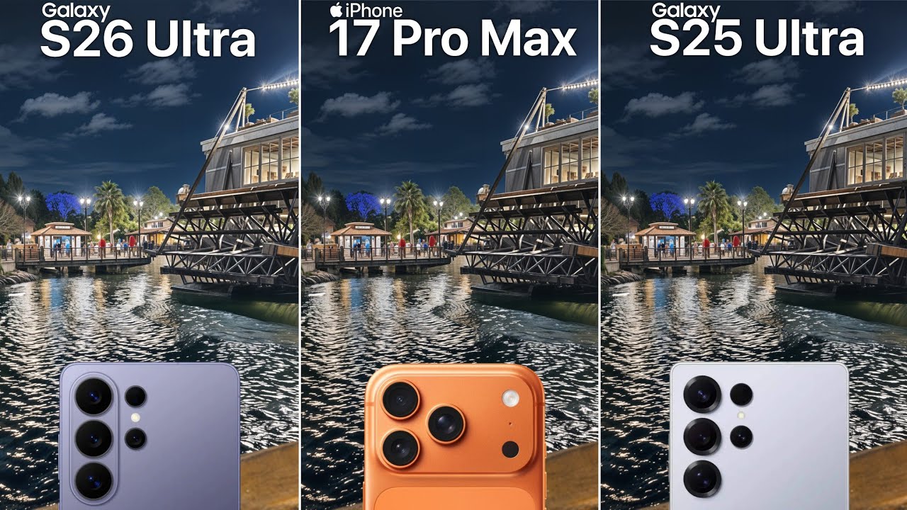 Сравнение камер Samsung Galaxy S26 Ultra, iPhone 17 Pro Max и Samsung Galaxy S25 Ultra.