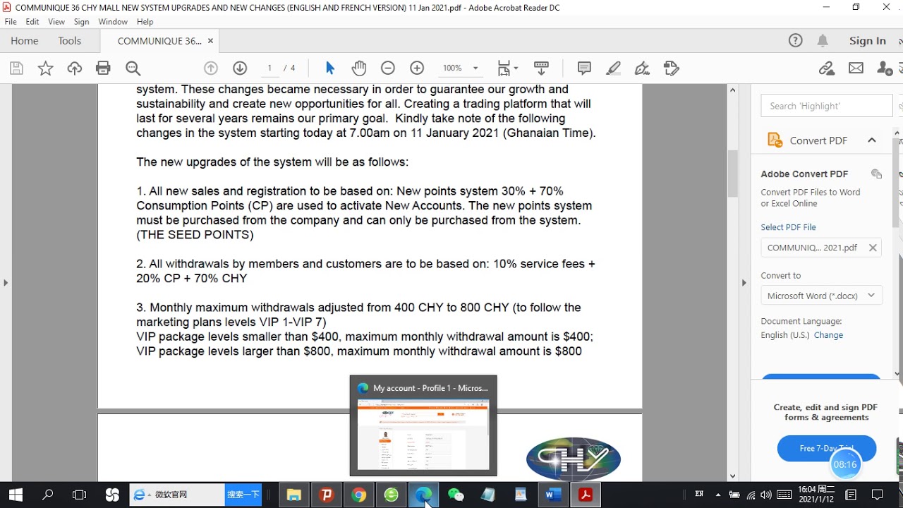 EXPLAINING CHY MALL COMMUNIQUE 36 (NEW SYSTEM UPGRATES AND CHANGES).