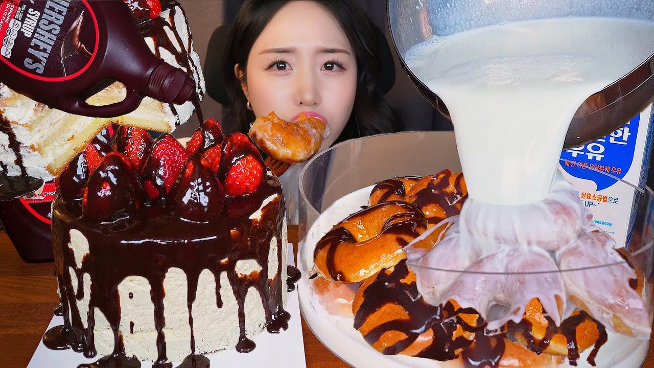 Шоколадный Дождь🍫 Клубнично-Шоколадно-Торт & Пончик АСМР Мукбанг ДесертㅣDessert Cake Mukbang