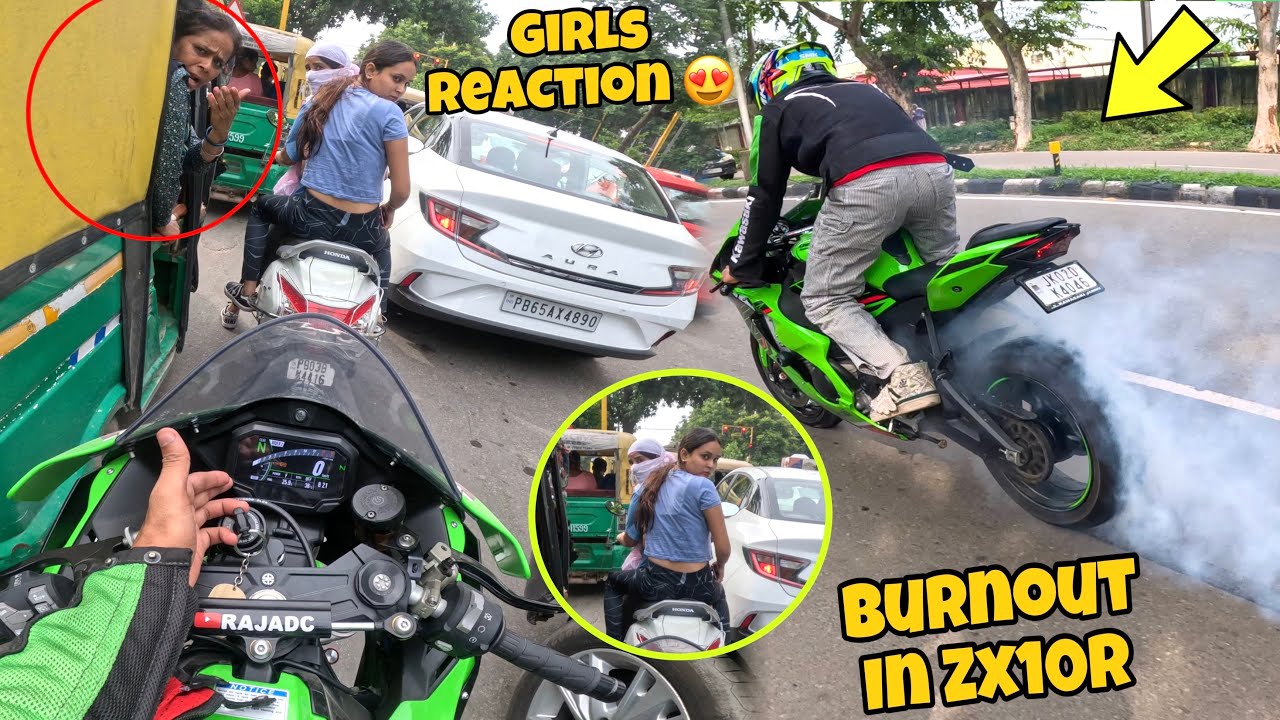 Burnout in Zx10r 🤩Girls Reaction 😍on my Zx10r || training back work out 🏋️‍♀️