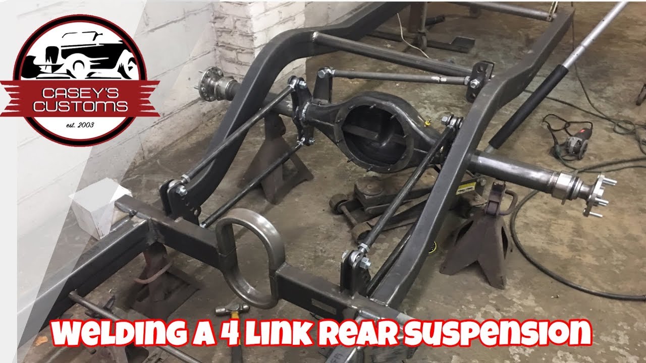 welding a 4 link rear suspension up CUSTOM HOT ROD!! 1955 FORD F100 AIR BAGGED