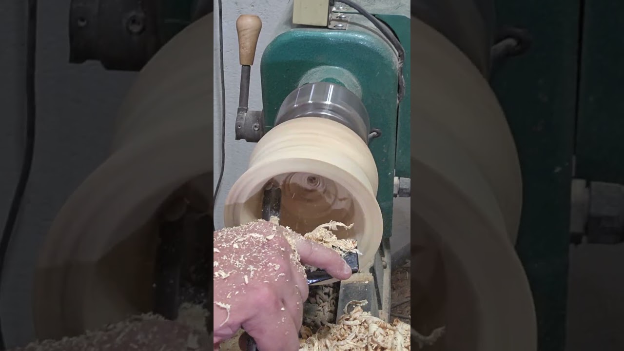 Rough turning inside of Spalted Oak Bowl