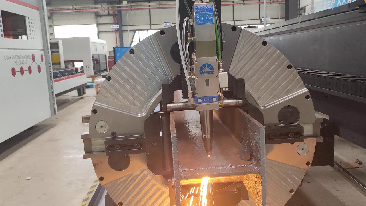 H beam laser cutting video,use fiber laser to cut H beam from Wuhan HE laser engineering company