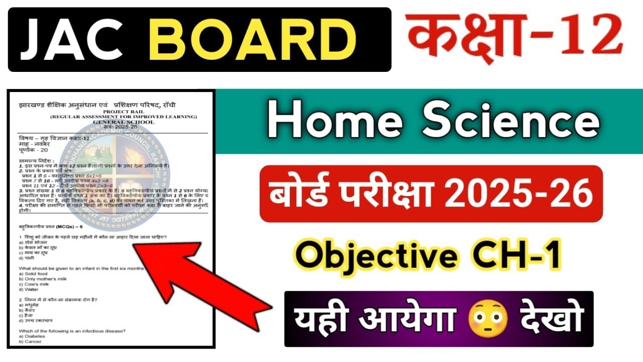 Class 12 Home Science : गृह विज्ञान | Chapter 1 objective | Pre board Exam & Annual Exam 2025-2026