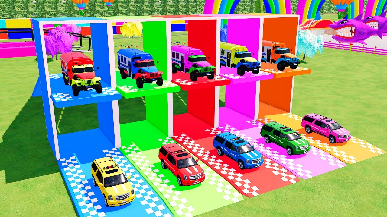 Garage with Colors - ALL POLICE CARS WITH HEAVY TRANSPORT TRUCK, SCANIA, MAN, IVECO.