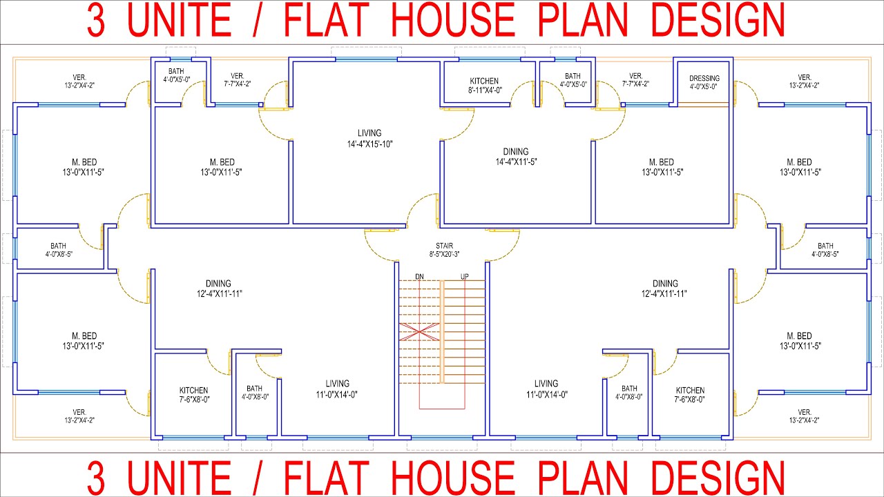 HOUSE PLAN DESIGN | EP 229 | 3000 SQUARE FEET 3-UNIT/FLAT HOUSE PLAN | LAYOUT PLAN