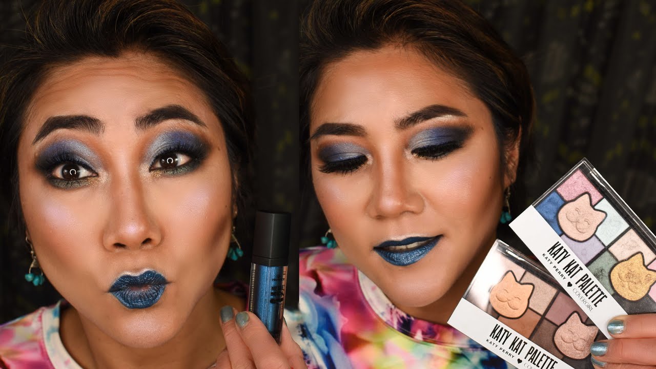 Tutorial - Katy Kat Covergirl eyeshadow palettes & Essence liquid lipstick-metallic blue