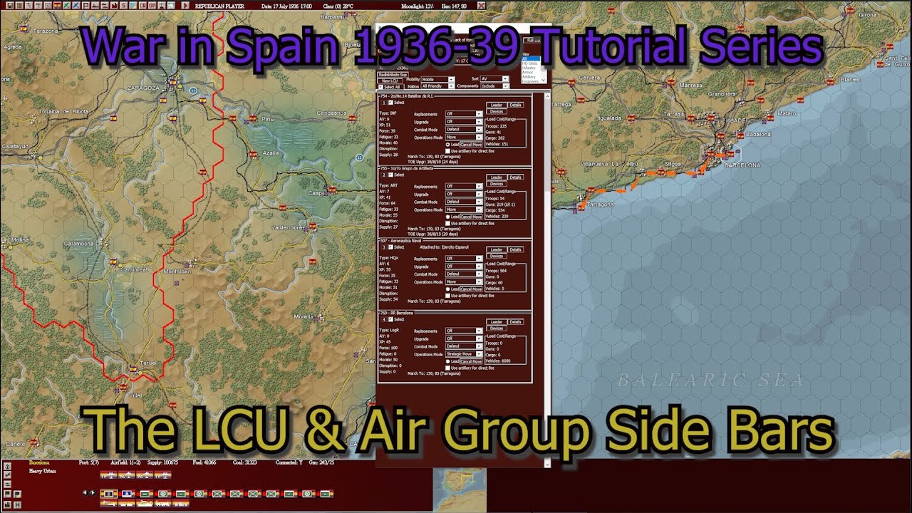 War in Spain Tutorial Series:  The LCU & Air Group Side Bars