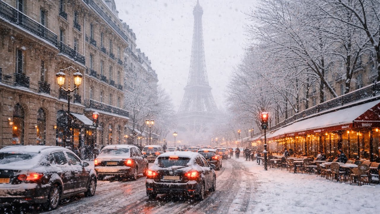  Paris LIVE ❄️#باريس اختفت تحت التلج ❄️Paris disappeared under snow paris #viral 