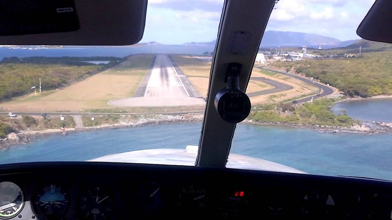 Cockpit View Landing at Tortola BVI Cessna 404