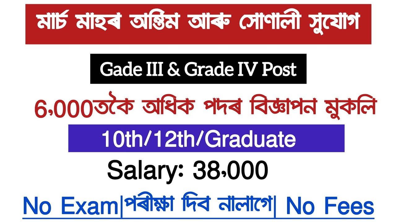GOOD NEWS 🔥 মাৰ্চ মাহৰ অন্তিম আৰু সৰ্ববৃহৎ নিযুক্তি | new job vacancy 2026 | assam job vacancy 2026