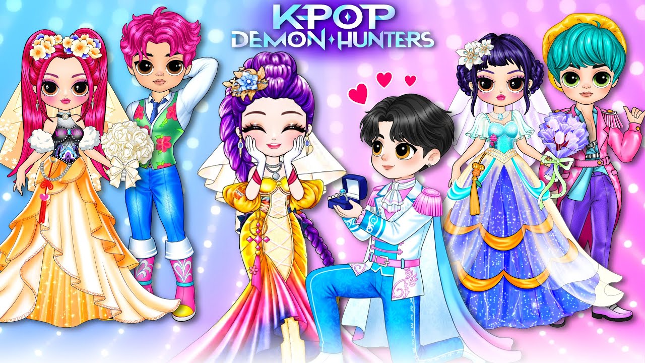 K-Pop Demon Hunters: Huntrix & Saja Boys in Stunning Wedding Outfits! | Best DIY Fashion Paper Dolls