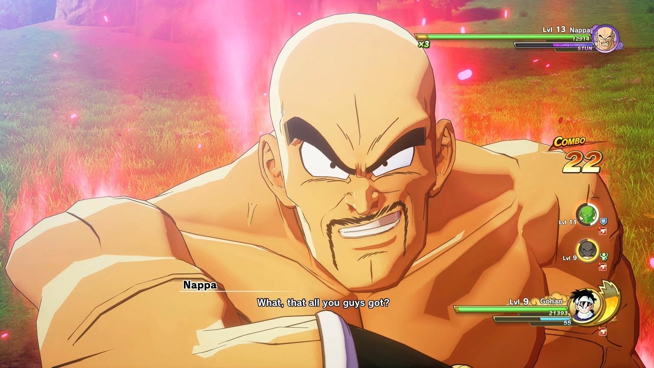 Dragon Ball Z Kakarot - Геймплей битвы с боссами The Z Fighters против Nappa & Saibamen (полный бой)