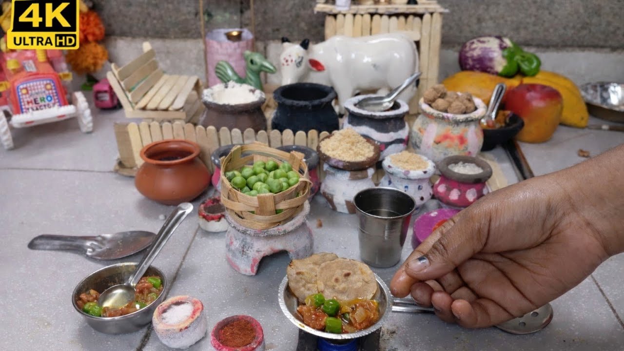 Mini matar ki sabji aur roti making🫛 || tiny food || Rani's Tiny food || ASMR video 📸
