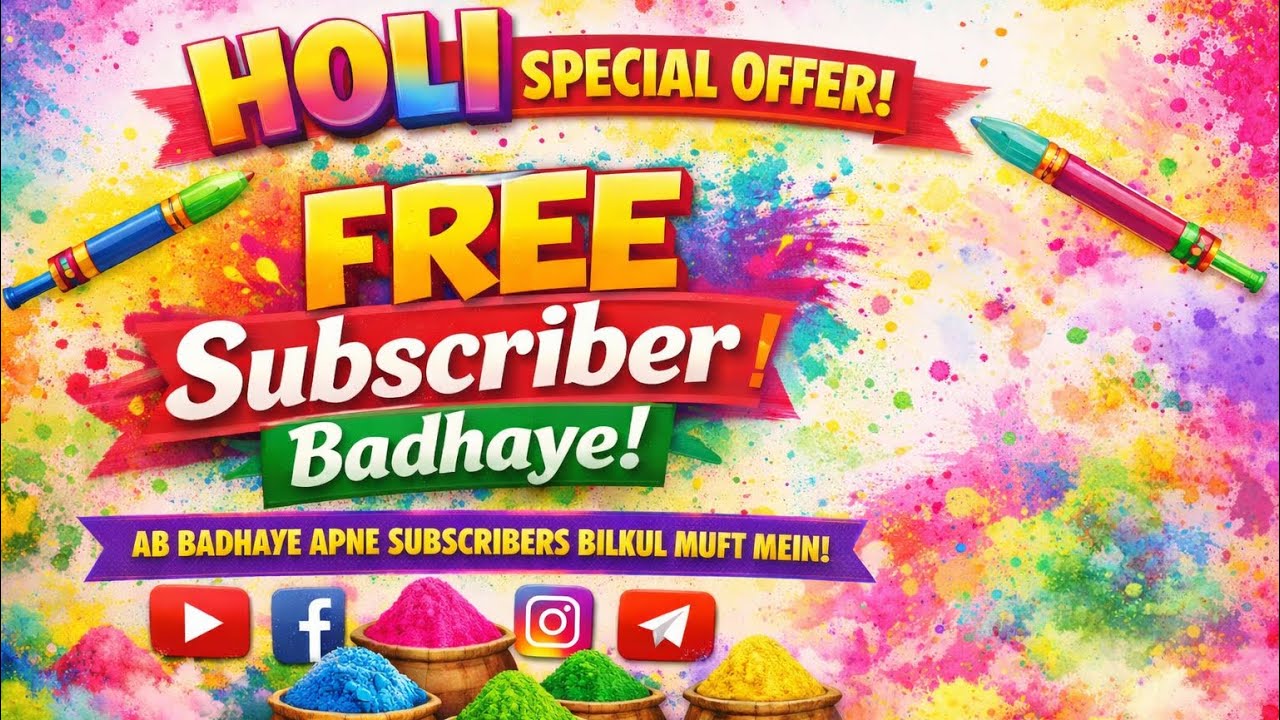 Happy holi all youtubers free subscriber le jaye 💯💯