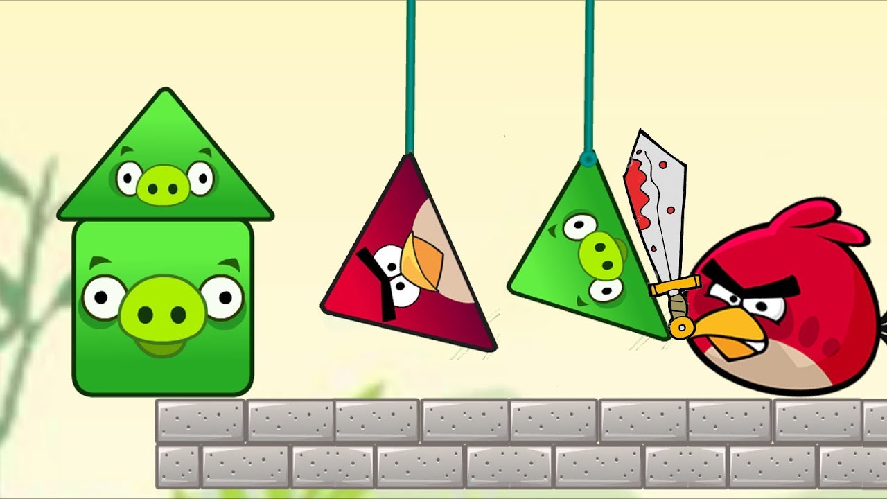 Angry Birds Pigs Out - CUT THE ROPE TO RESCUE TRIANGLE BIRDS AND KICK SQUARE PIG!
