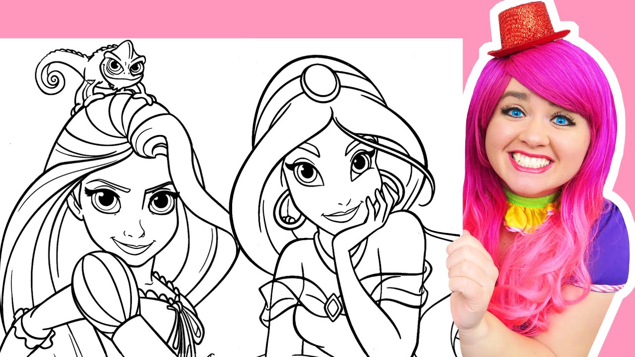 Coloring Disney Princess Ariel, Rapunzel & Jasmine