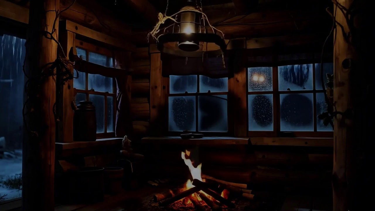 Dark Night Rainstorm Sounds with Warm Fireplace Ambience for Focus & Study