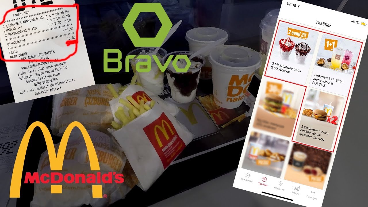 McDonalds aplikasiyasindan 2-li menülar. MakSandey və Limonad 1+1 aksiyasi. 2 Çizburger menü.