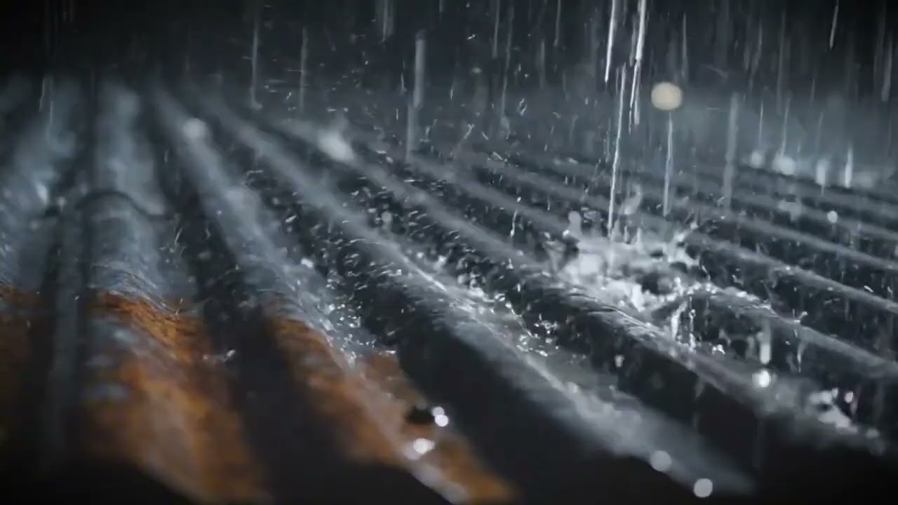 8Hours | Sharp Rain on Corrugated Metal Roof at Night | Deep Sleep Ambience | Rain Stop Station