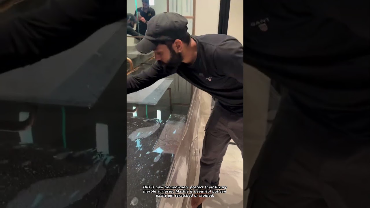 Professional Marble Countertop Protection Film Installation.