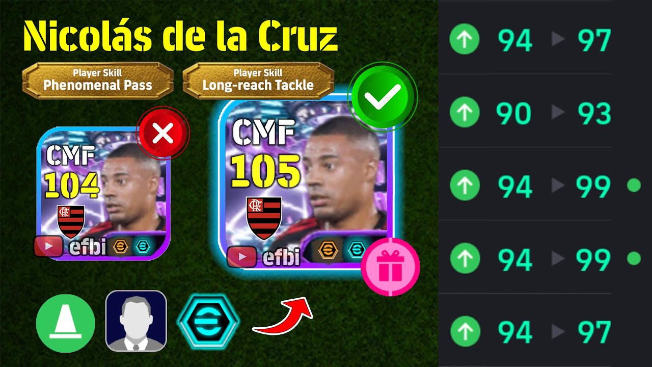Nicol&aacute;s de la Cruz 105 BEST TRAINING with Booster, Max Level, Player Progression eFootball 2026