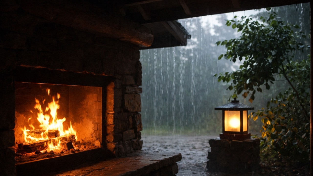 Barulho de Chuva para Dormir e Relaxar Profundamente | Som de Chuva e Lareira Aconchegante à Noite