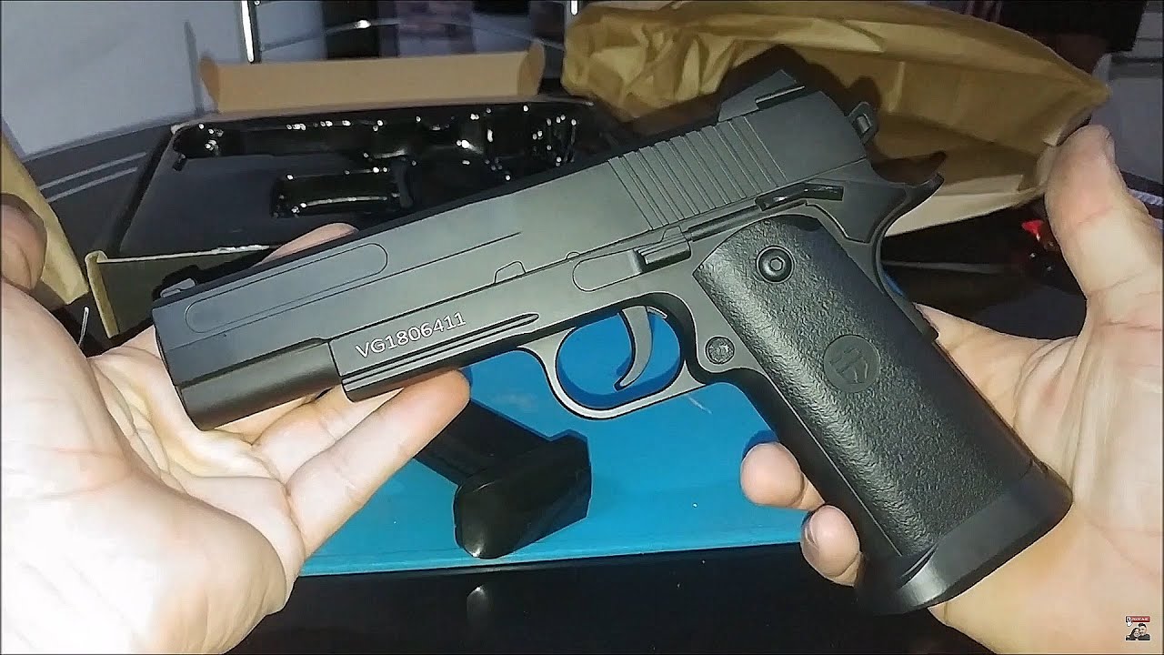 UNBOXING Pistola Airsoft Full Metal Spring Vg1911 V18 MERCADO LIVRE