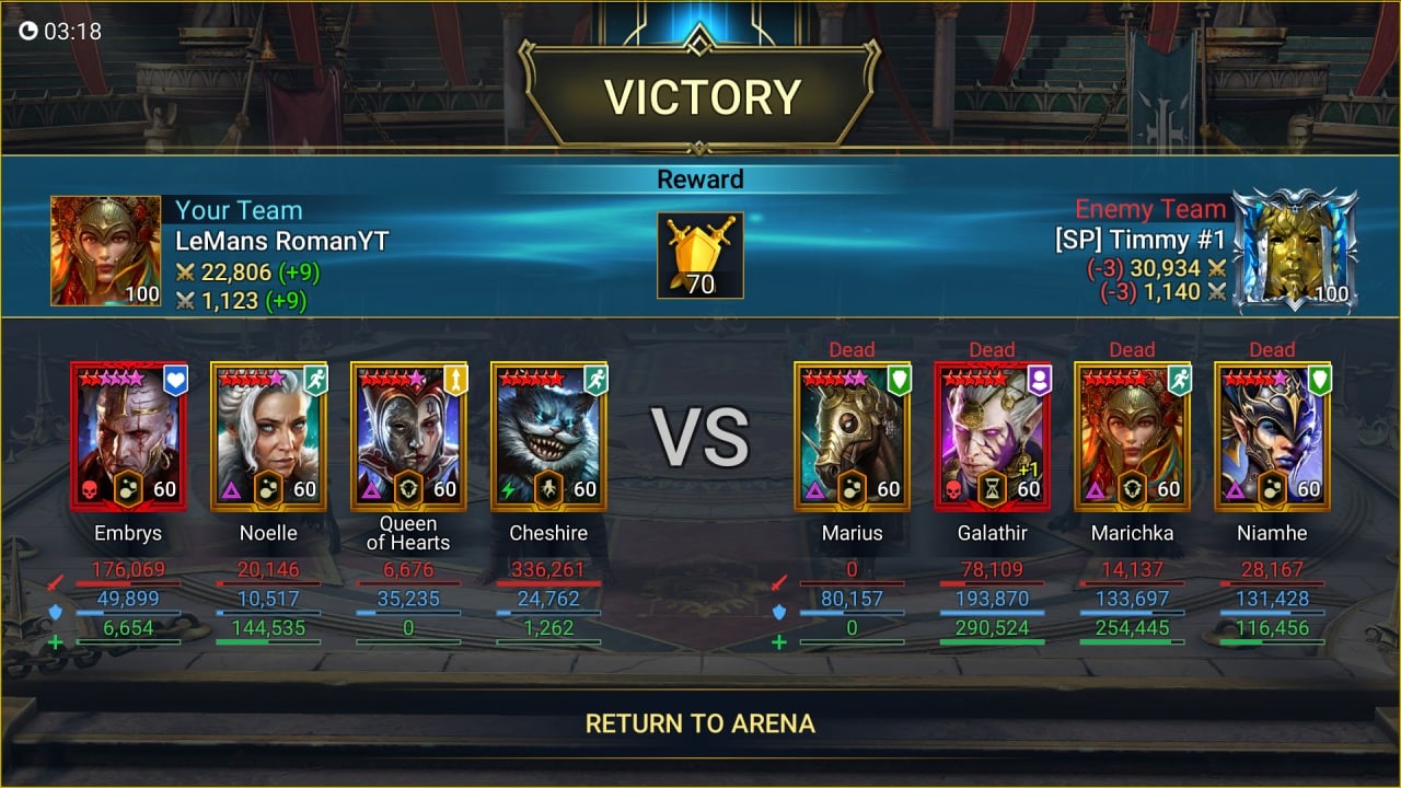 Live Arena Season 9 Day 20 Won twice against 5* Solonar