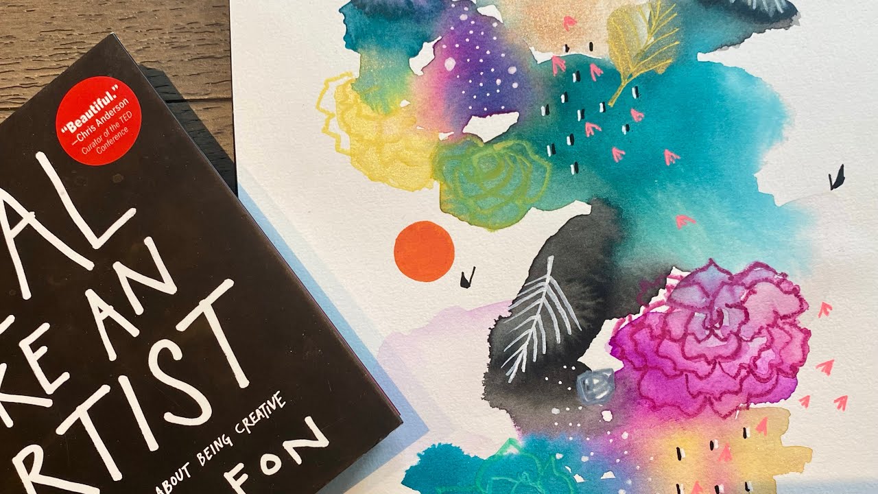 Mark making over dried watercolour
