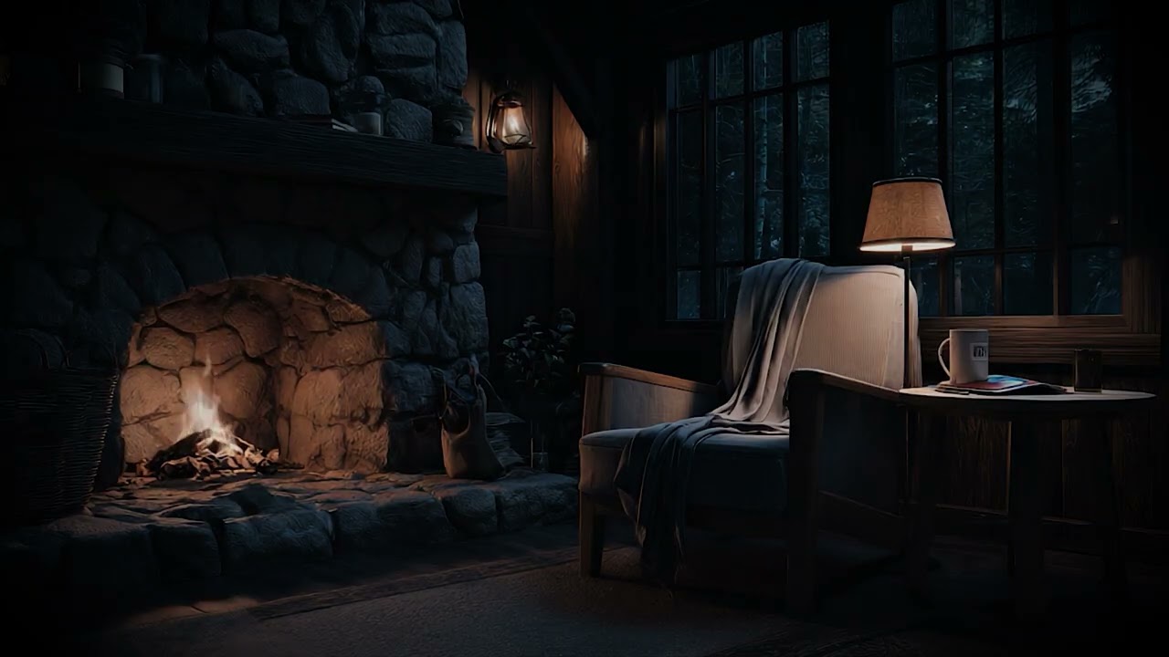 Fireplace Reading Corner at Night 🔥📖 | 10 Hours of Relaxing Sleep Ambience & Gentle Snow