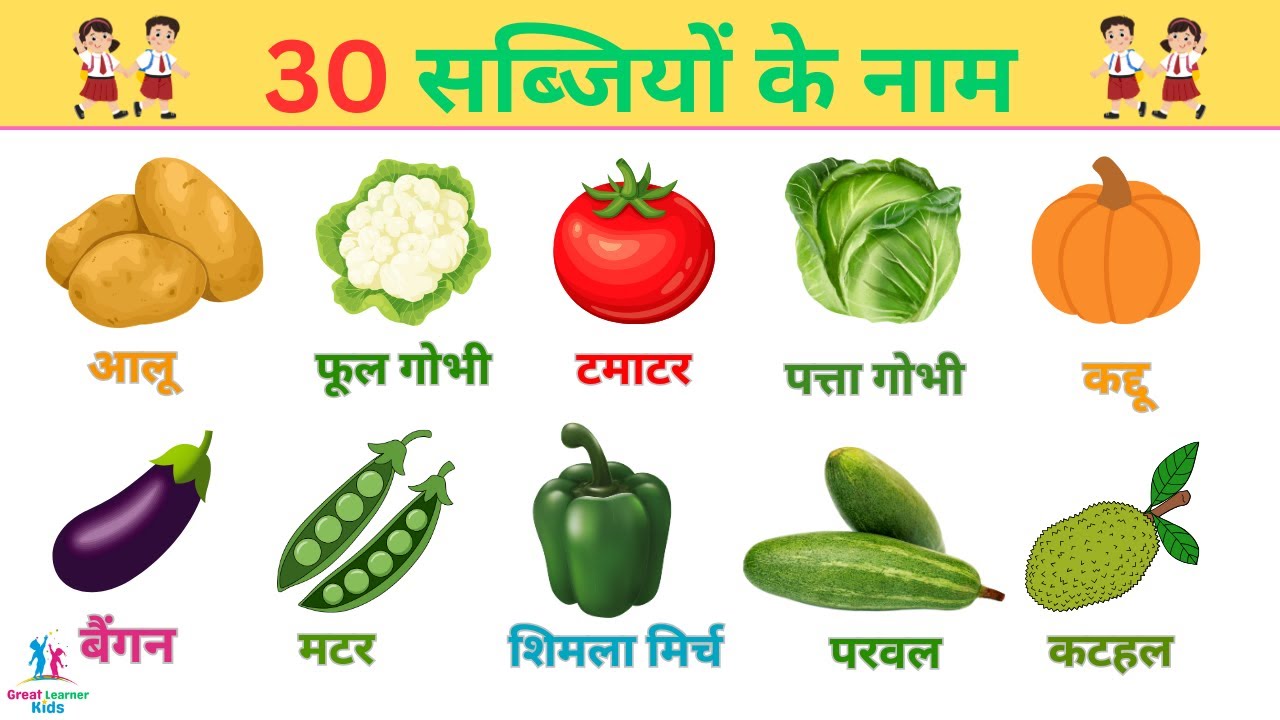 30 Vegetables 🥦 Name in Hindi For kids | सब्जियों के नाम हिंदी में | Sabjiyon Ke Naam Hindi Mein 