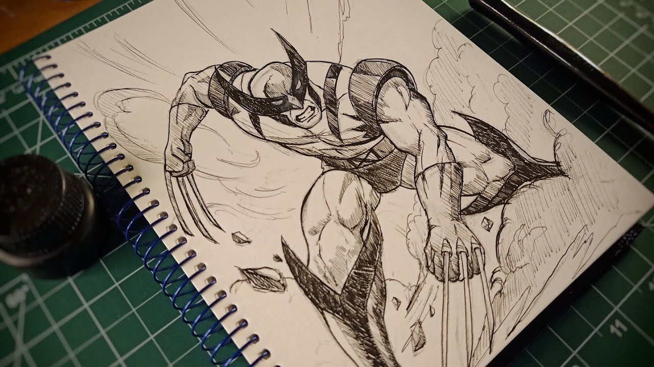 [ASMR] Wolverine Ink Drawing 🖊️ | Relaxing Nib Pen Sketch Process