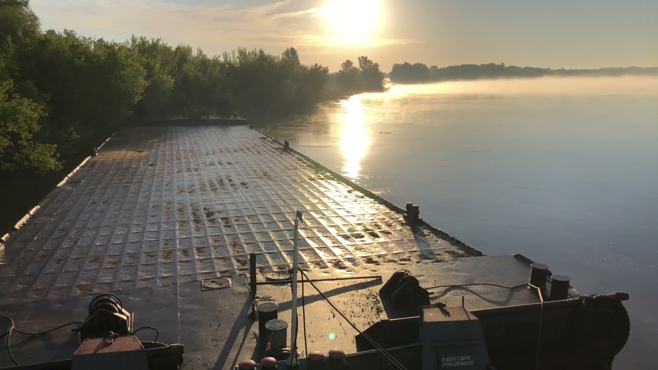 Towboat. Front view. Pushing Barge. 4K