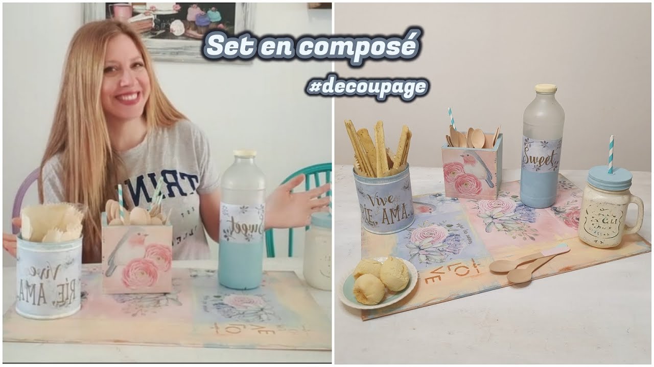 Como hacer un set en composé decoupage en madera, lata y vidrio ♥ Marina Capano