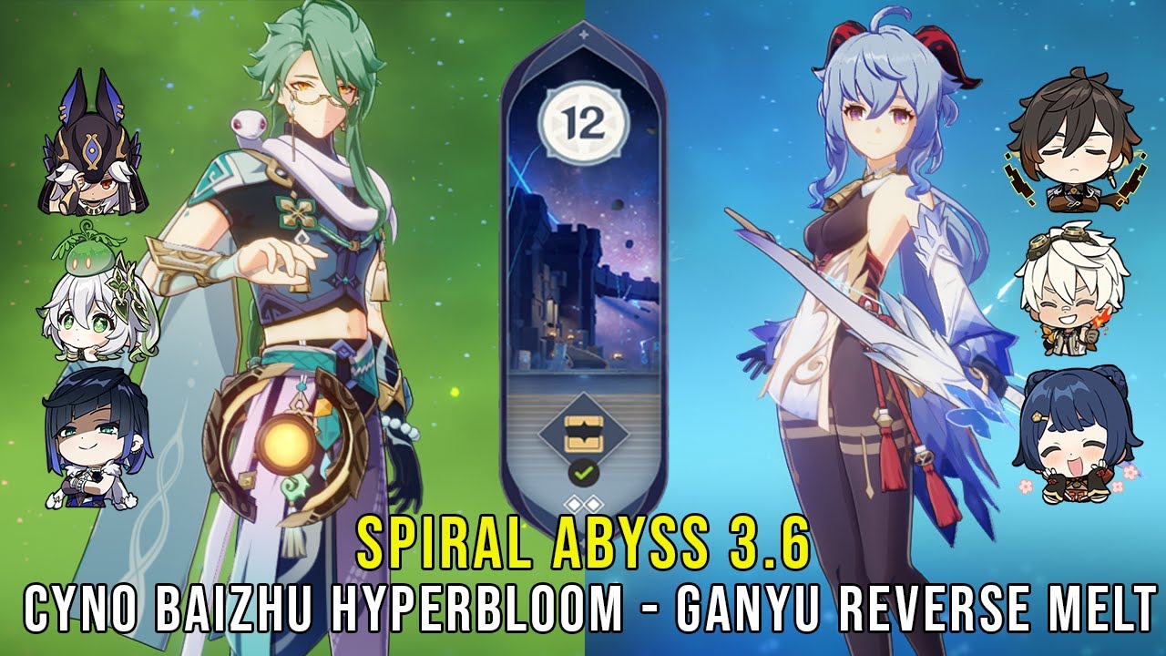 C1 Cyno Baizhu Hyperbloom and C0 Ganyu Reverse Melt - Genshin Impact Abyss 3.6 - Floor 12 9 Stars