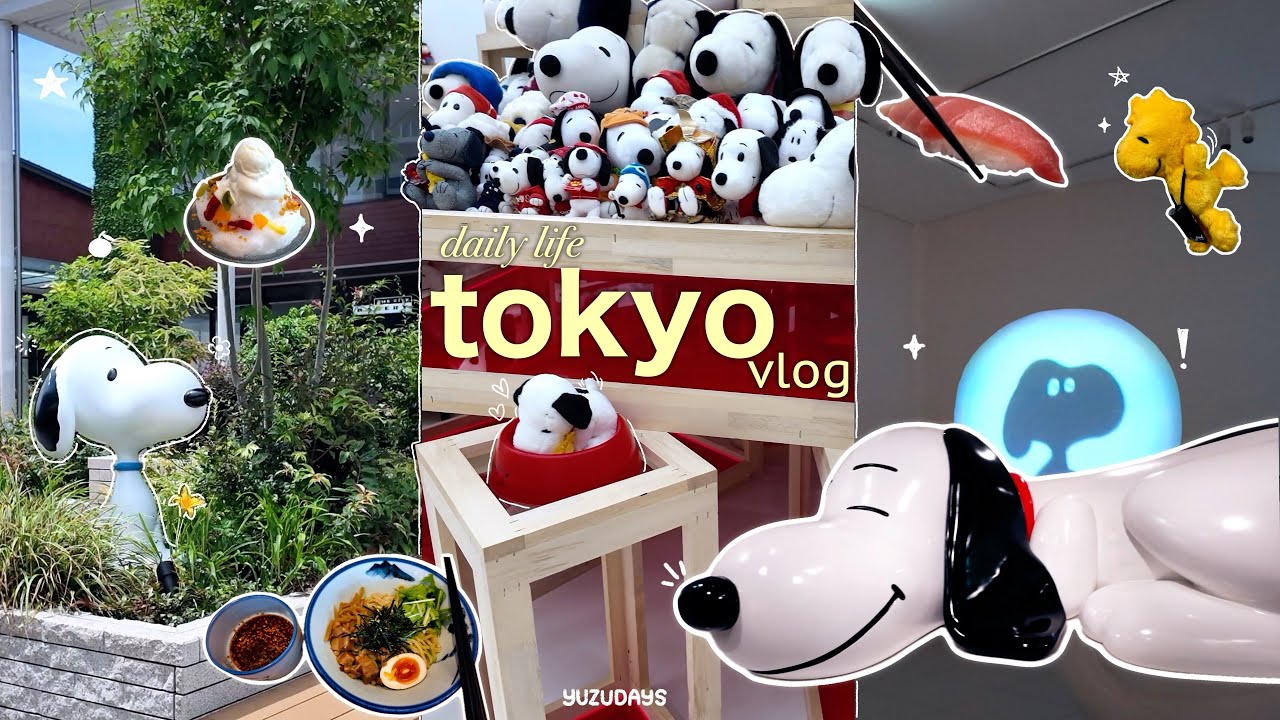 JAPAN VLOG 🍣 snoopy museum tokyo, peanuts cafe 🐾 cheap omakase, tsukemen, ramen eats | tokyo travel