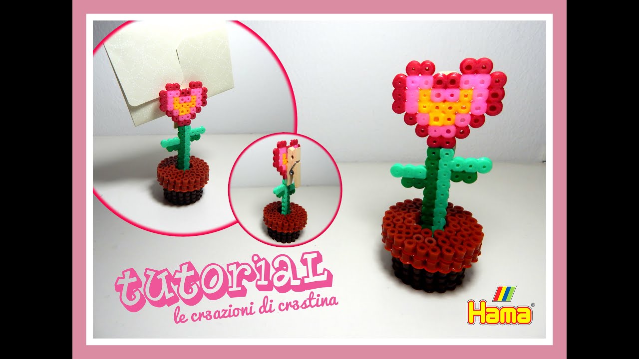 Porta Memo/Foto FIORE a Cuore nel Vaso con HAMA BEADS/PYSSLA - San Valentino Tutorial