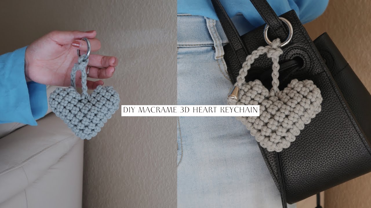 DIY Macrame 3D Heart Keychain - Bag Charm | Step by Step Tutorial