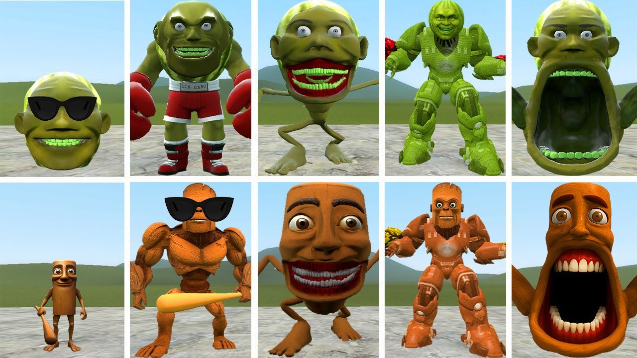 YES YES: ALL THE NEW EVOLUTIONARY FORMS OF THE LINGANG MELON FAMILY VS TUNGTUNG SAHUR IN GMOD!