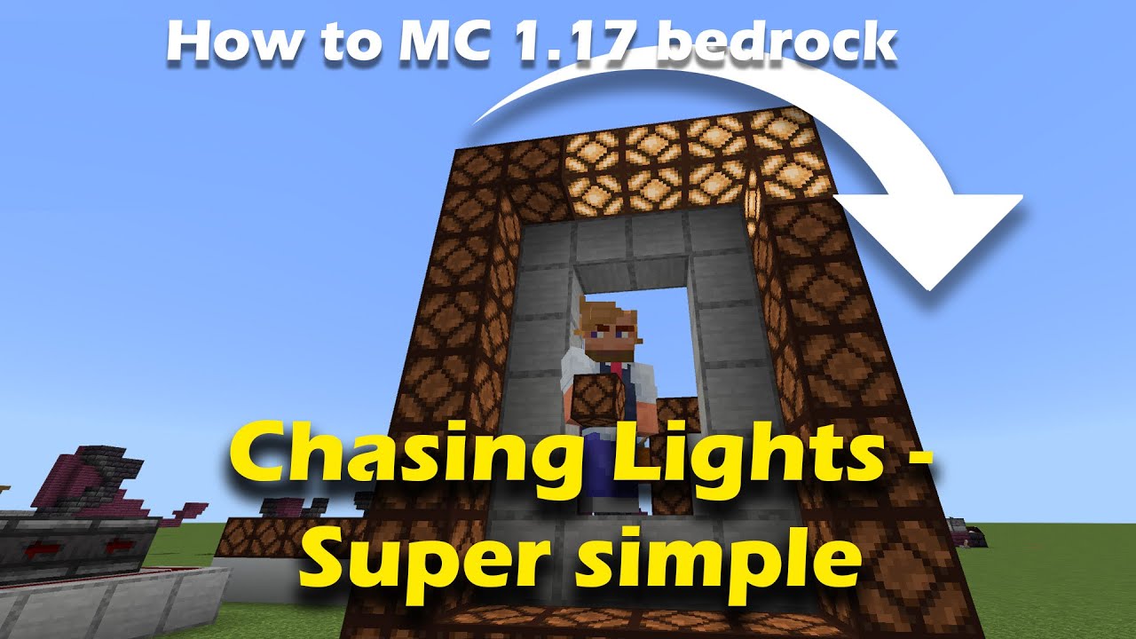 Minecraft Bedrock. Chasing lights using Redstone Lamps.  Disco lights or sign highlights. Tutorial.