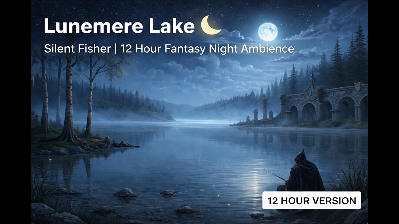 Lunemere Lake 🌙 Silent Fisher | 12 Hours of Fantasy Night Ambience for Deep Sleep
