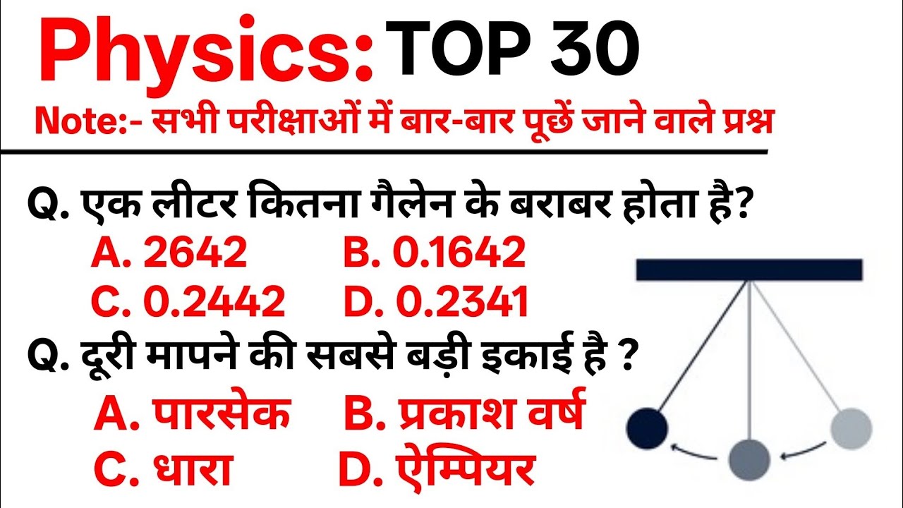 TOP 30: Physics Important Questions Answer in Hindi||भौतिक विज्ञान के महत्वपूर्ण प्रश्न| Physics GK 