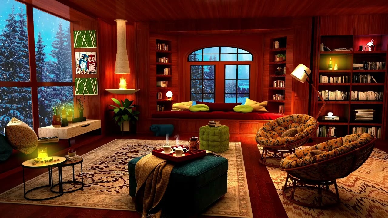 Warm Cabin Vibes 🔥 Cozy Fireplace & Snowfall Ambience for Deep Relaxation