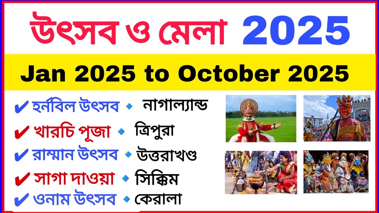 🔥 উৎসব ও মেলা 2025 GK | Fastivel and Fairs | Fastivel in India 2025 | Current affairs 2025