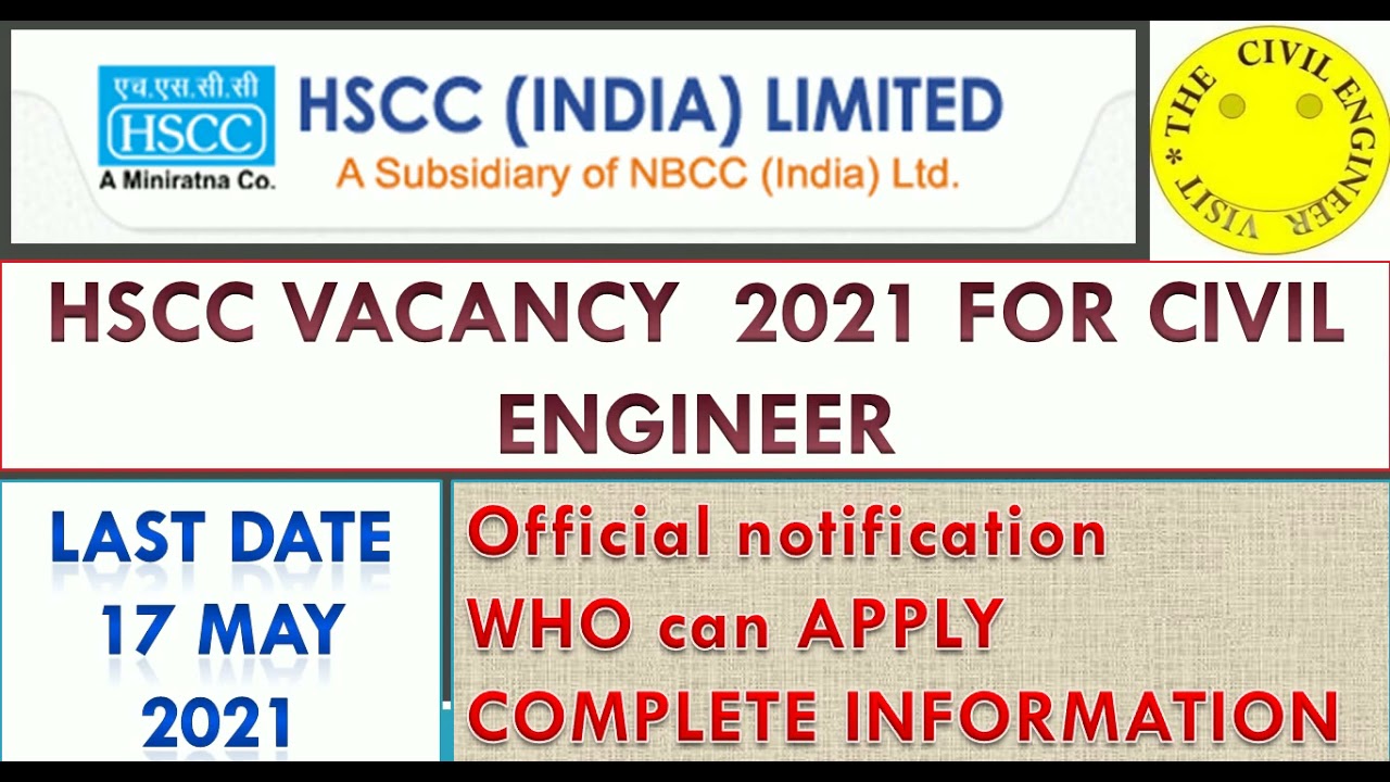 HSCC india limited vacancy may 2021 l official notification l Civil Engineer
