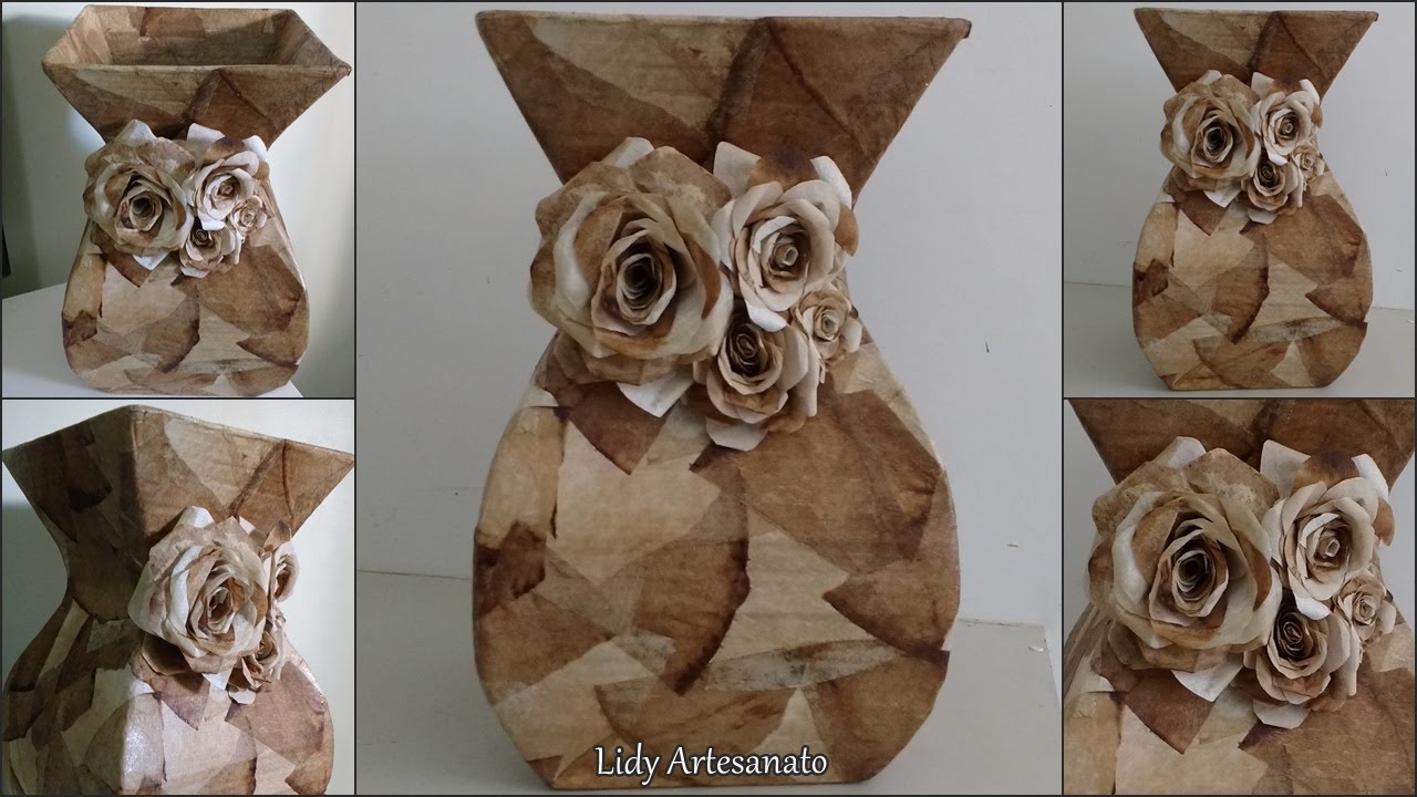 Como fazer vaso com papelão e filtros de café!
